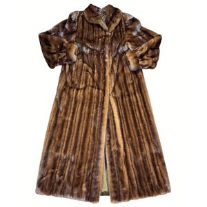 Vintage Christian Dior Mink Fur Coat Womens L Full Length Brown Luxury 80s